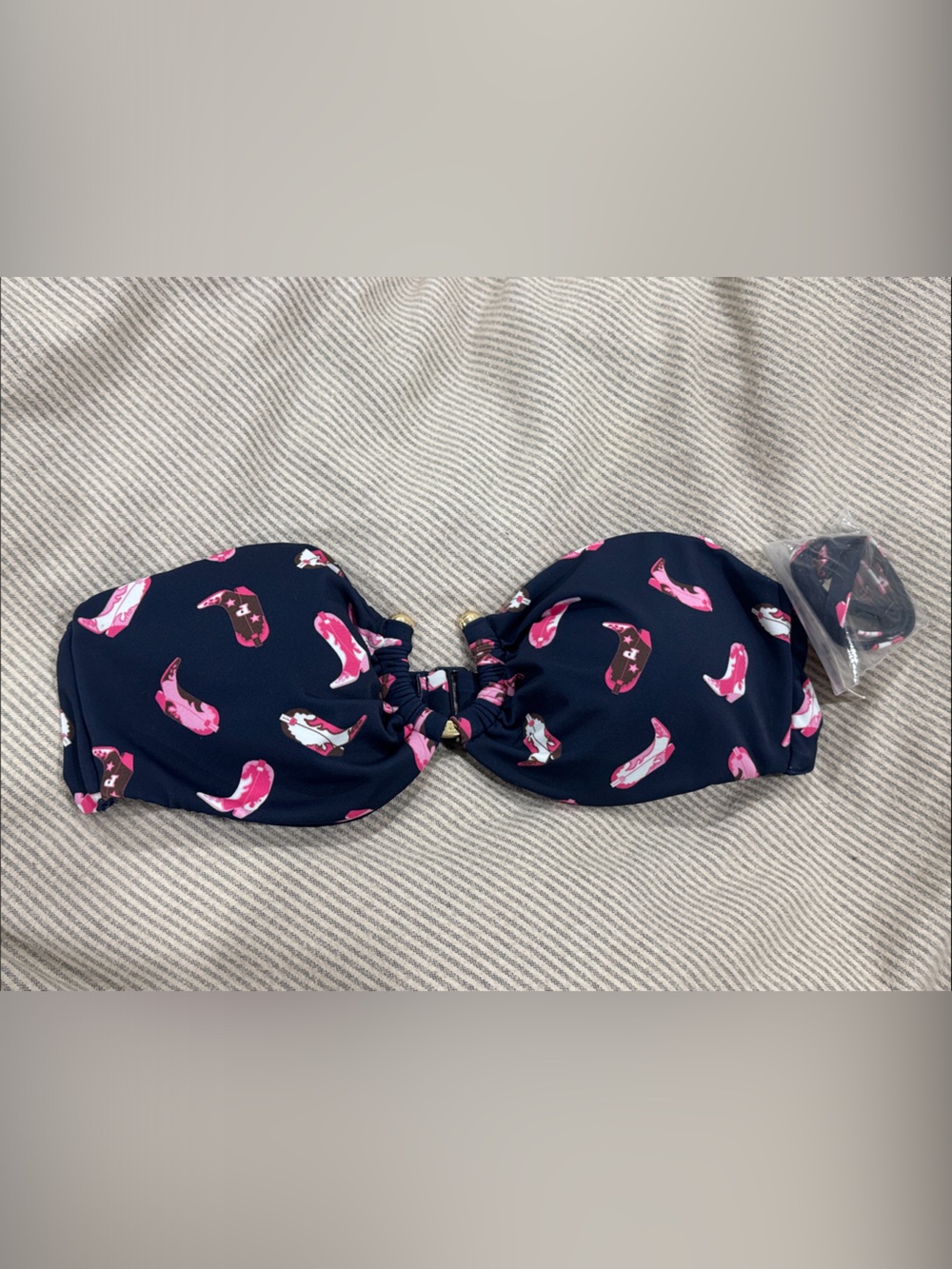 Victoria Secret Navy Pink Cowboy Boot Print Swim Top